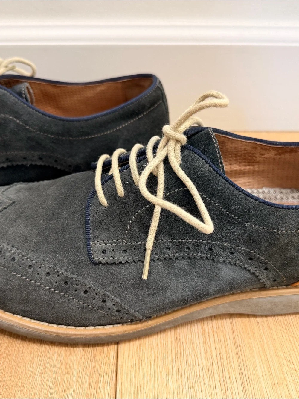 Johnston & Murphy Gray Suede Wingtip Sneakers with Tan Accents